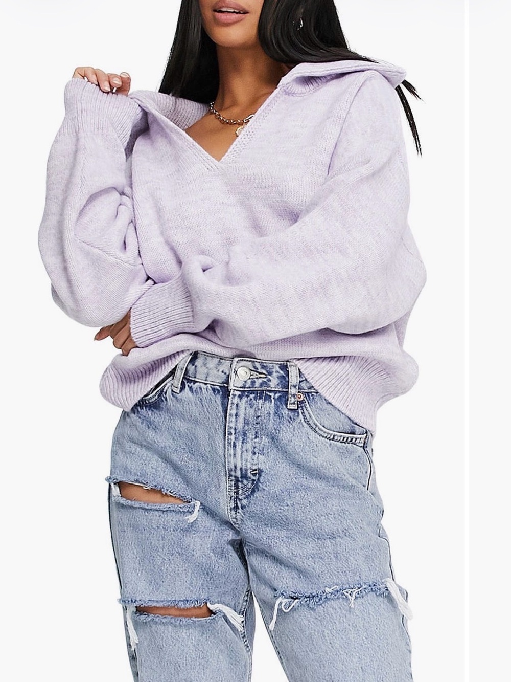 Top shop Lavender V-Neck  Sweater - Women
